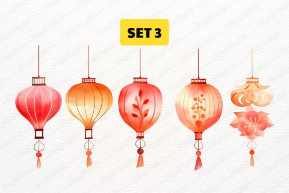 Download Watercolor Oriental Lantern Clipart Set - Premium Resources