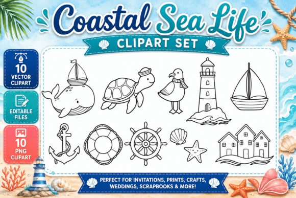 Download Coastal Sea Life Digital Clipart PNG - Life Collection