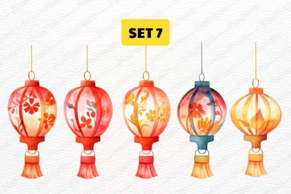 Download Watercolor Oriental Flower Lantern Lamp - Premium Resources